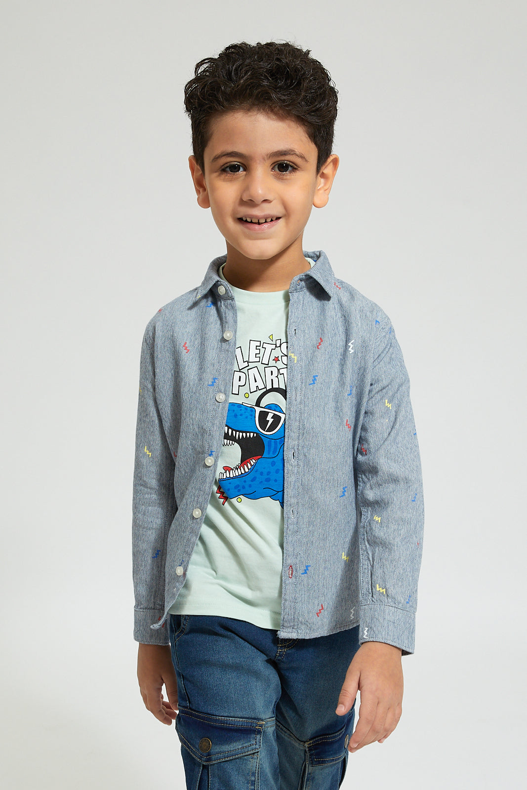 Assorted Character Print T-Shirt and Casual Shirt (Pack of 2)