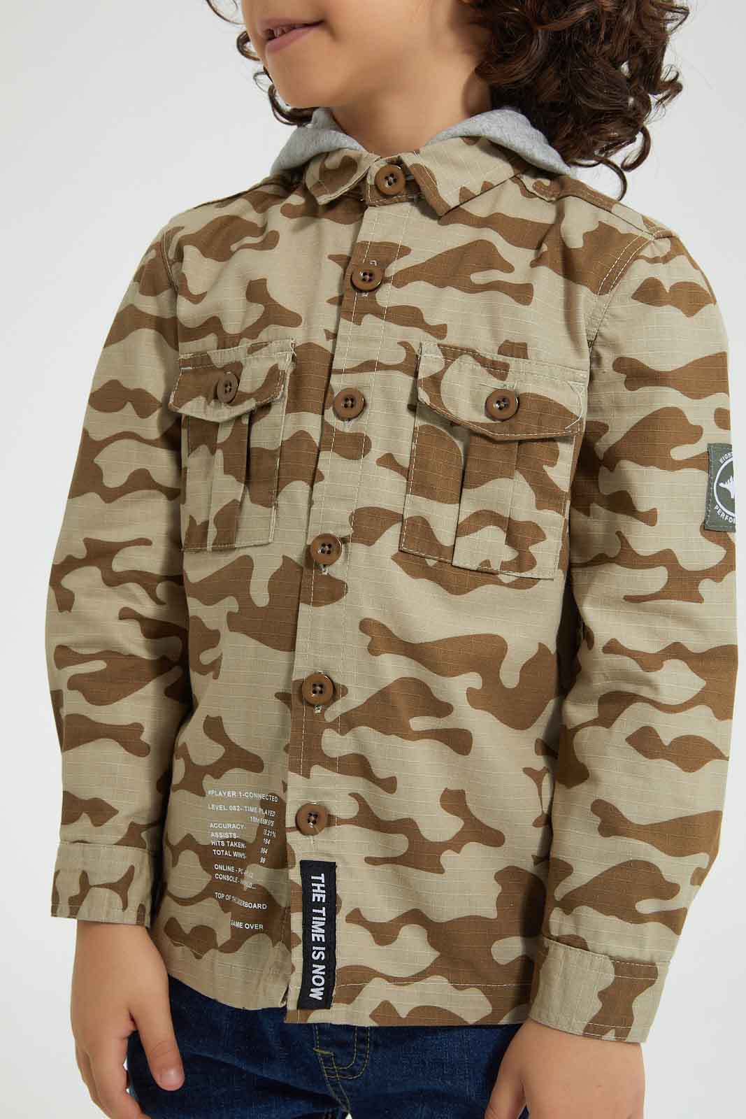 Redtag-Tan-Camo-Print-Hooded-Shirt-Boys-Shirts,-Colour:Tan,-Filter:Boys-(2-to-8-Yrs),-New-In,-New-In-BOY,-Non-Sale,-Section:Kidswear,-W21B-Boys-2 to 8 Years
