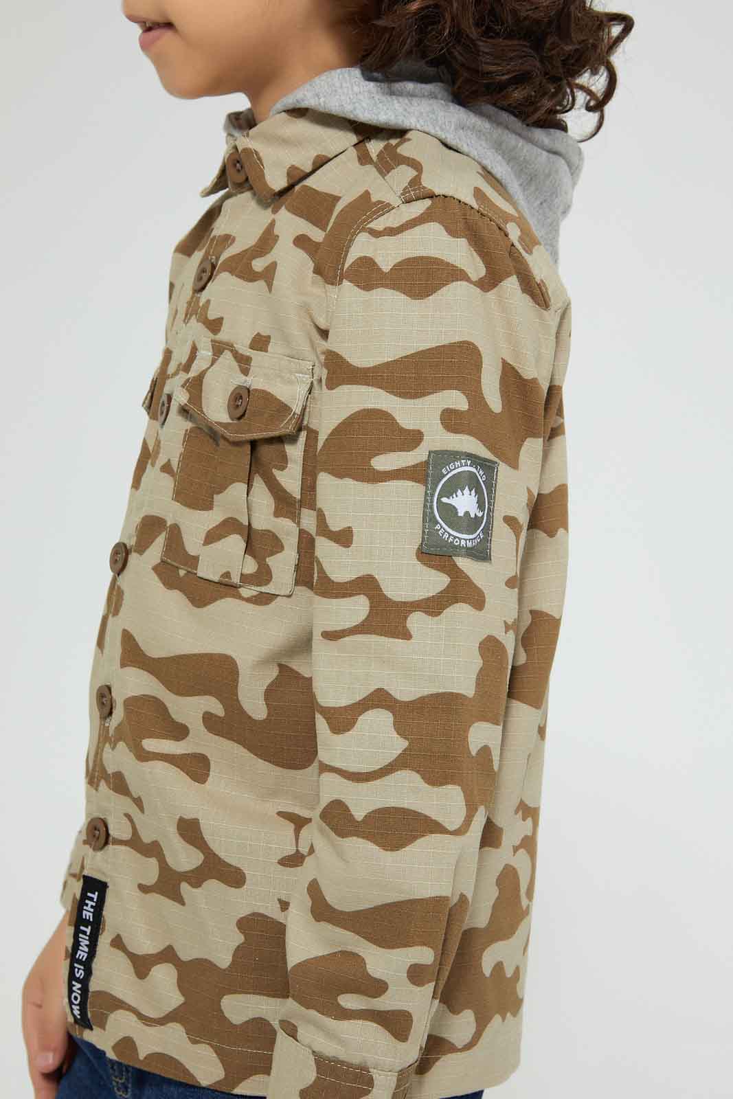 Redtag-Tan-Camo-Print-Hooded-Shirt-Boys-Shirts,-Colour:Tan,-Filter:Boys-(2-to-8-Yrs),-New-In,-New-In-BOY,-Non-Sale,-Section:Kidswear,-W21B-Boys-2 to 8 Years