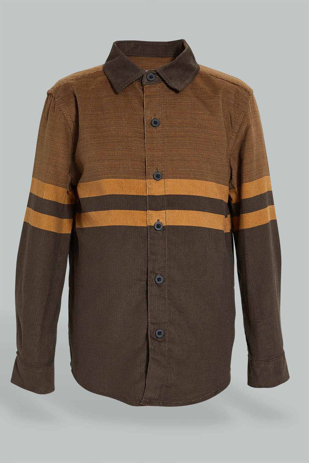 Redtag-Tan-Corduroy-Stripe-Shirt-Casual-Shirts-Boys-2 to 8 Years