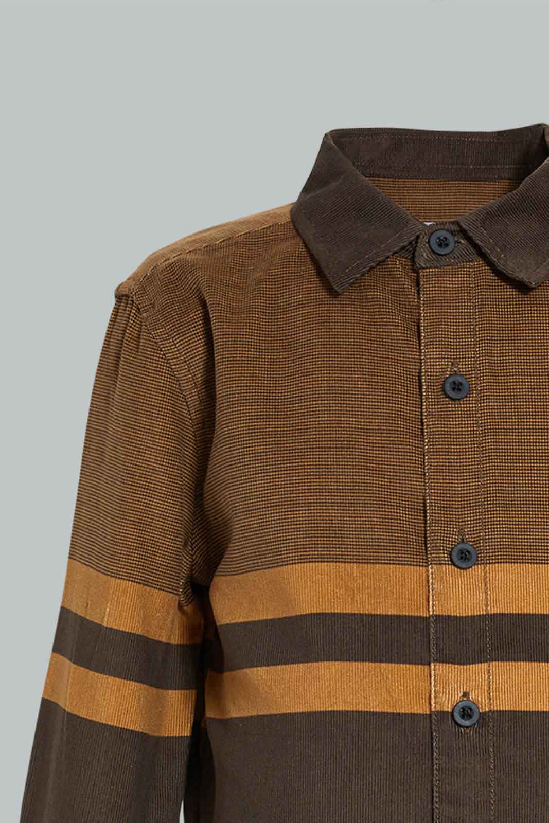 Redtag-Tan-Corduroy-Stripe-Shirt-Casual-Shirts-Boys-2 to 8 Years