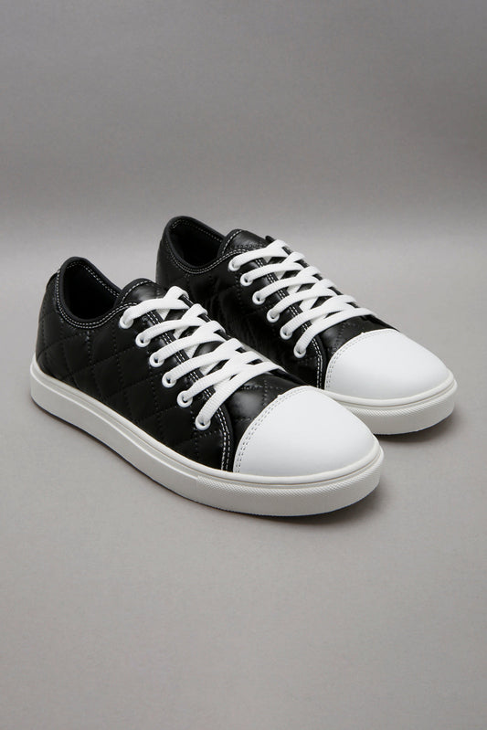 Black Quilted Lace-Up Sneaker