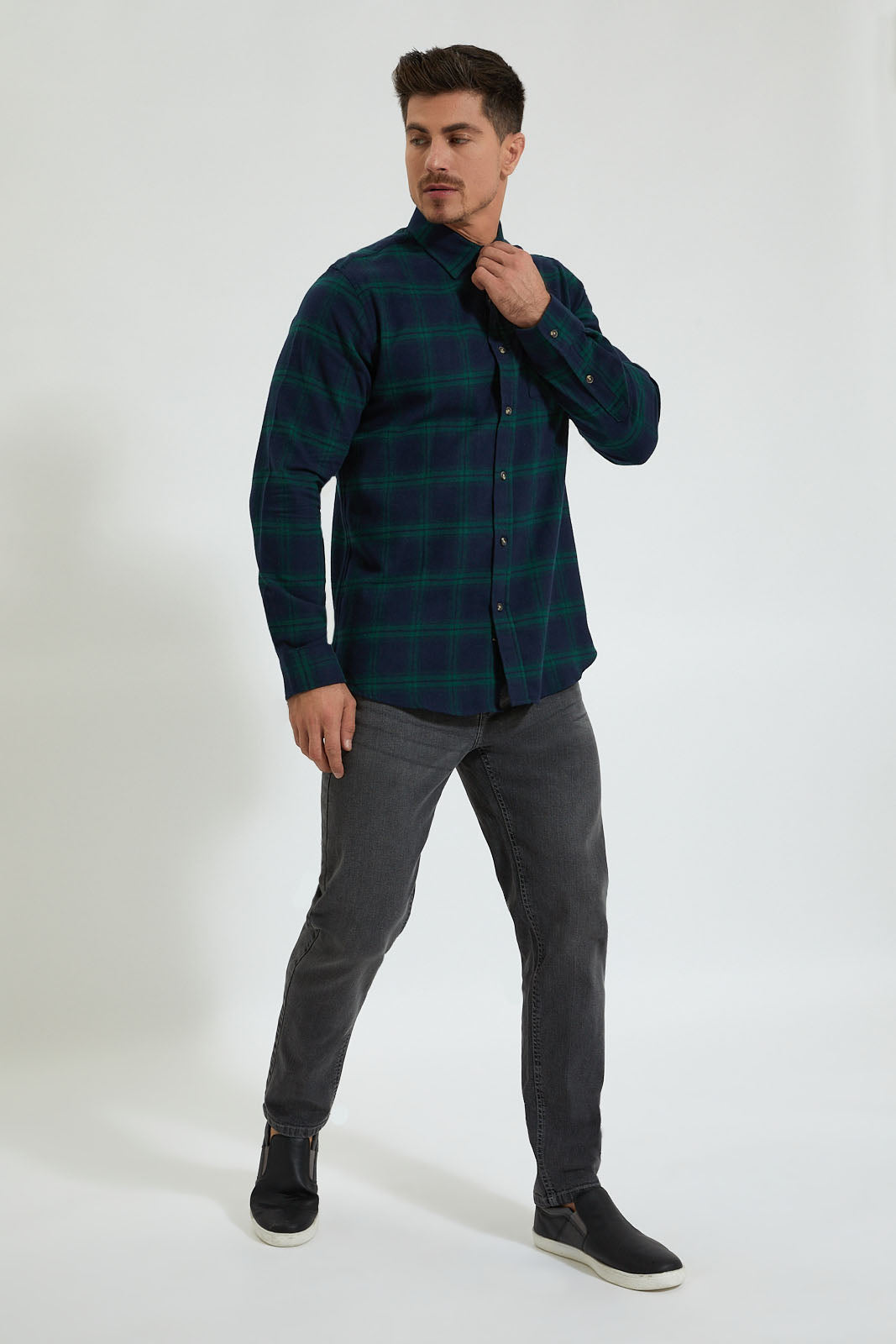 Redtag-Blue/Green-Check-Shirt-Colour:Blue,-Filter:Men's-Clothing,-Men-Shirts,-New-In,-New-In-Men,-Non-Sale,-Section:Men,-TBL,-W21B-Men's-