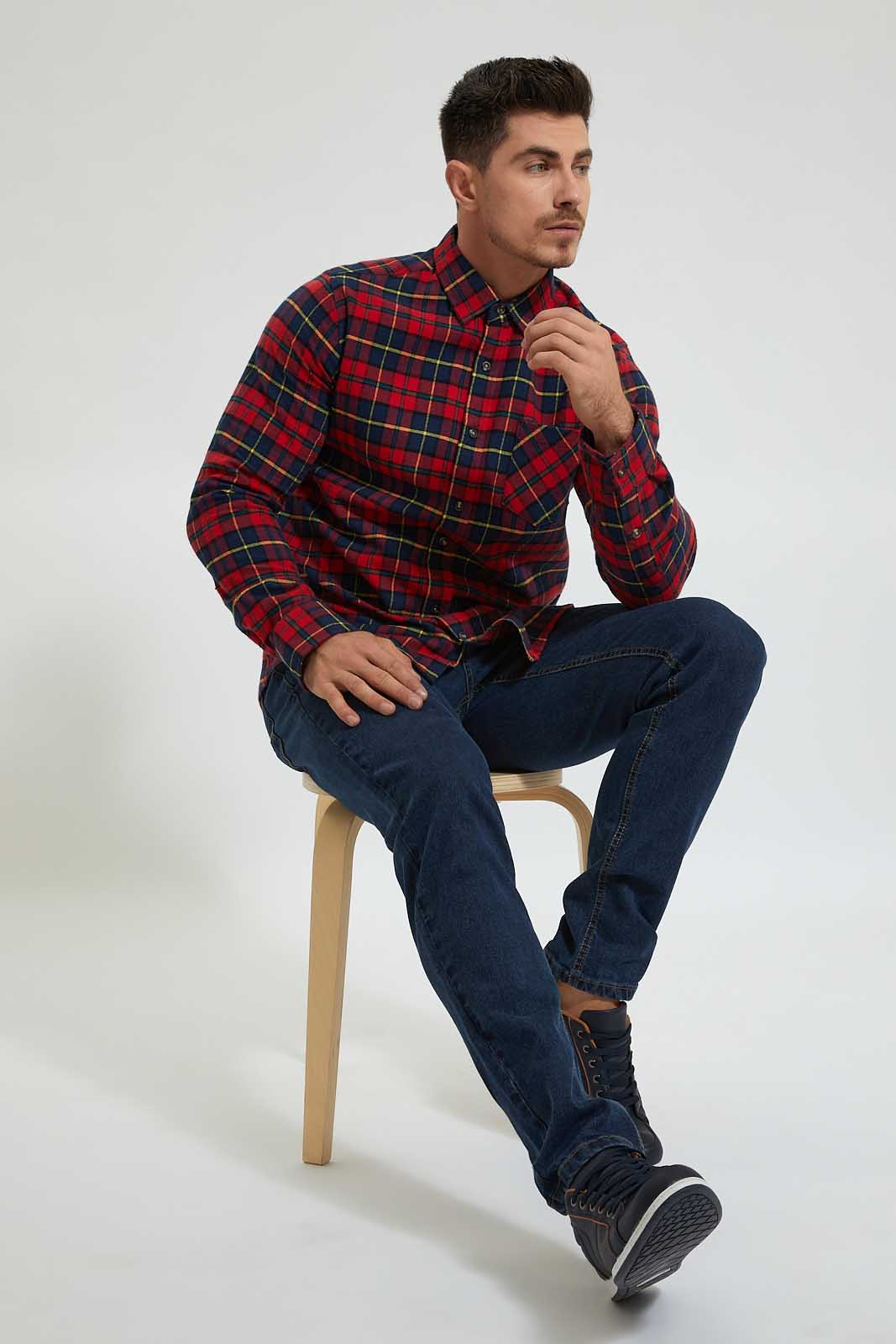 Redtag-Red/Green-Check-Shirt-Colour:Red,-Filter:Men's-Clothing,-Men-Shirts,-New-In,-New-In-Men,-Non-Sale,-Section:Men,-TBL,-W21B-Men's-