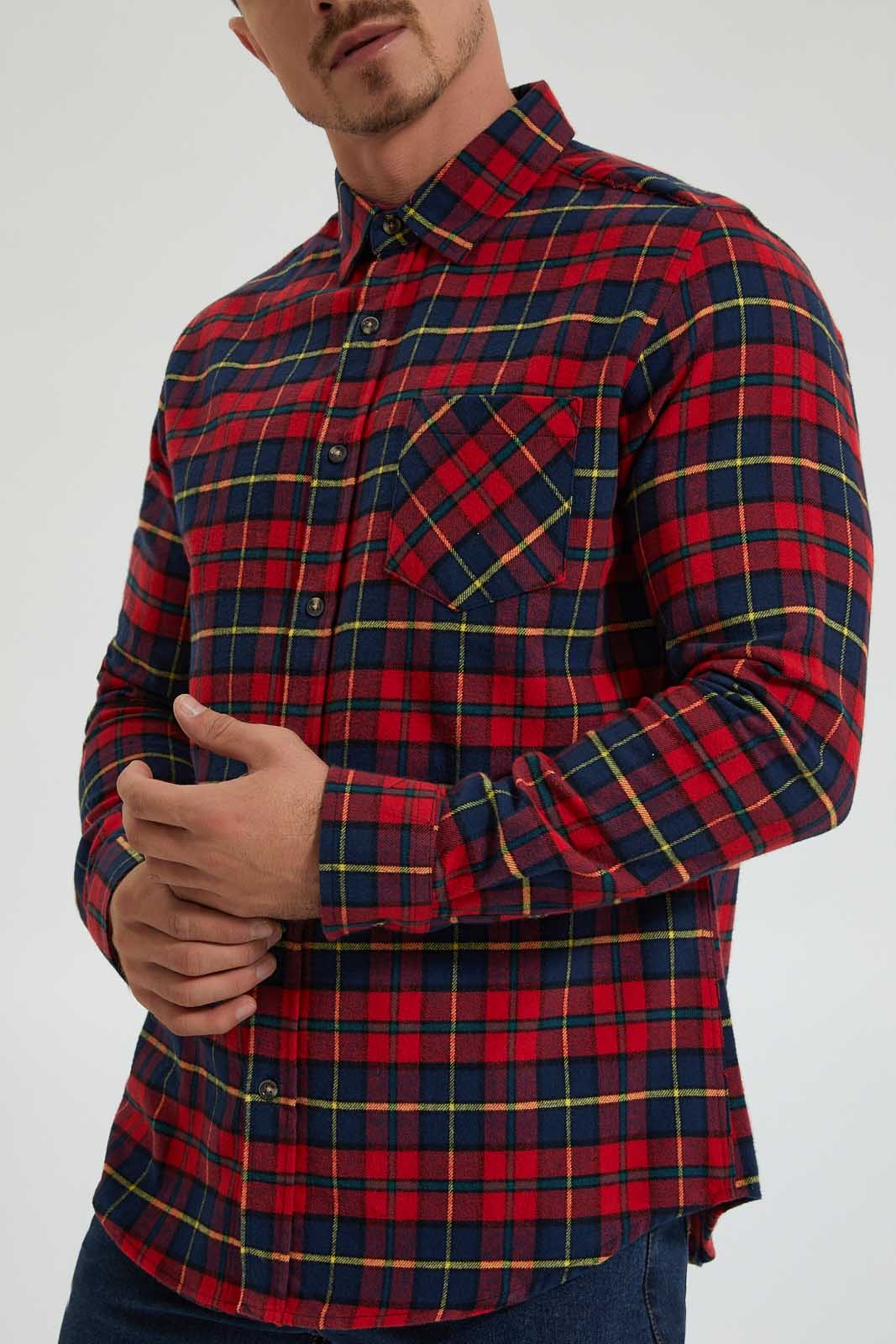 Redtag-Red/Green-Check-Shirt-Colour:Red,-Filter:Men's-Clothing,-Men-Shirts,-New-In,-New-In-Men,-Non-Sale,-Section:Men,-TBL,-W21B-Men's-