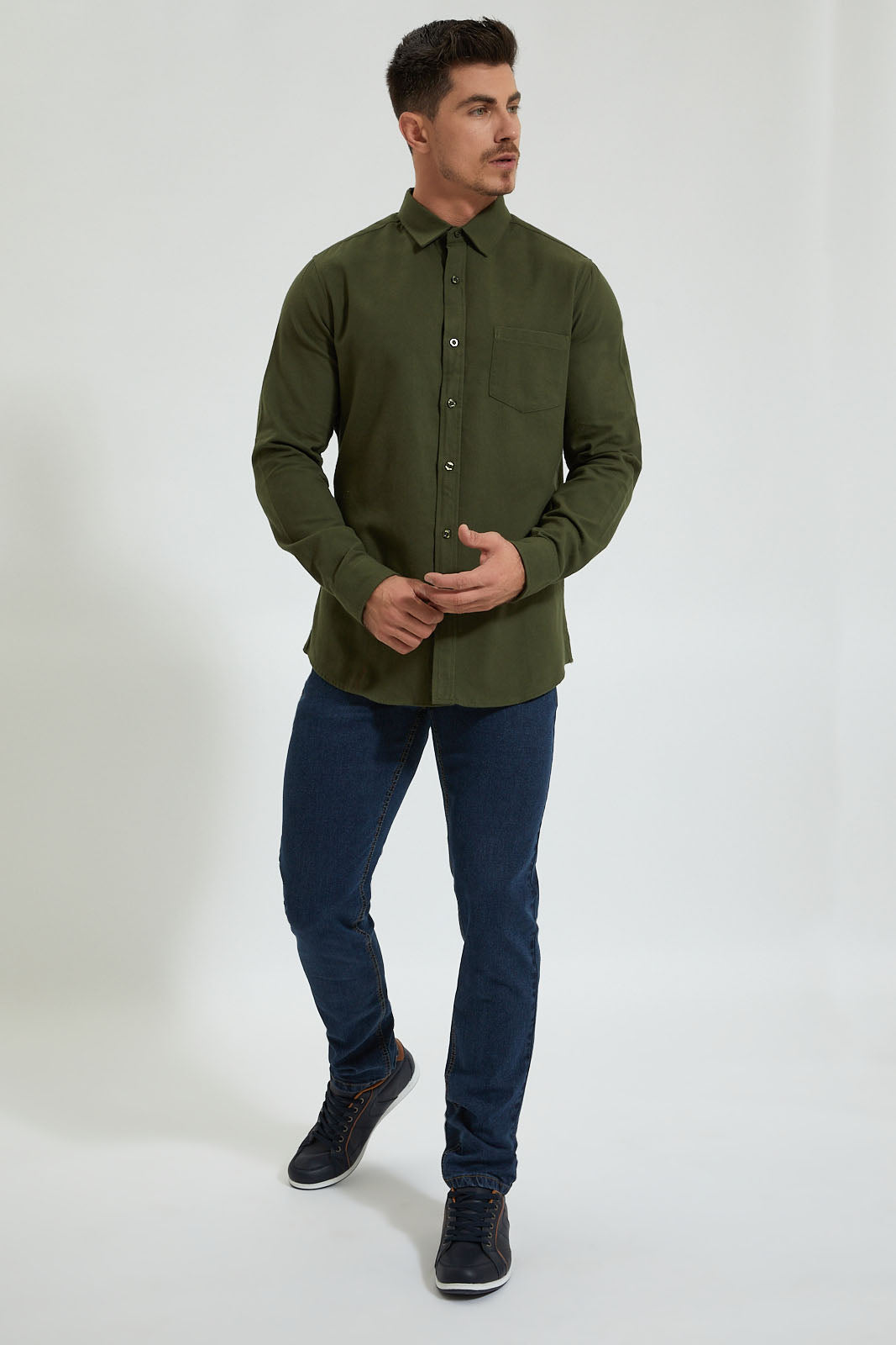 Redtag-Olive-Check-Shirt-Colour:Olive,-Filter:Men's-Clothing,-Men-Shirts,-New-In,-New-In-Men,-Non-Sale,-Section:Men,-TBL,-W21B-Men's-