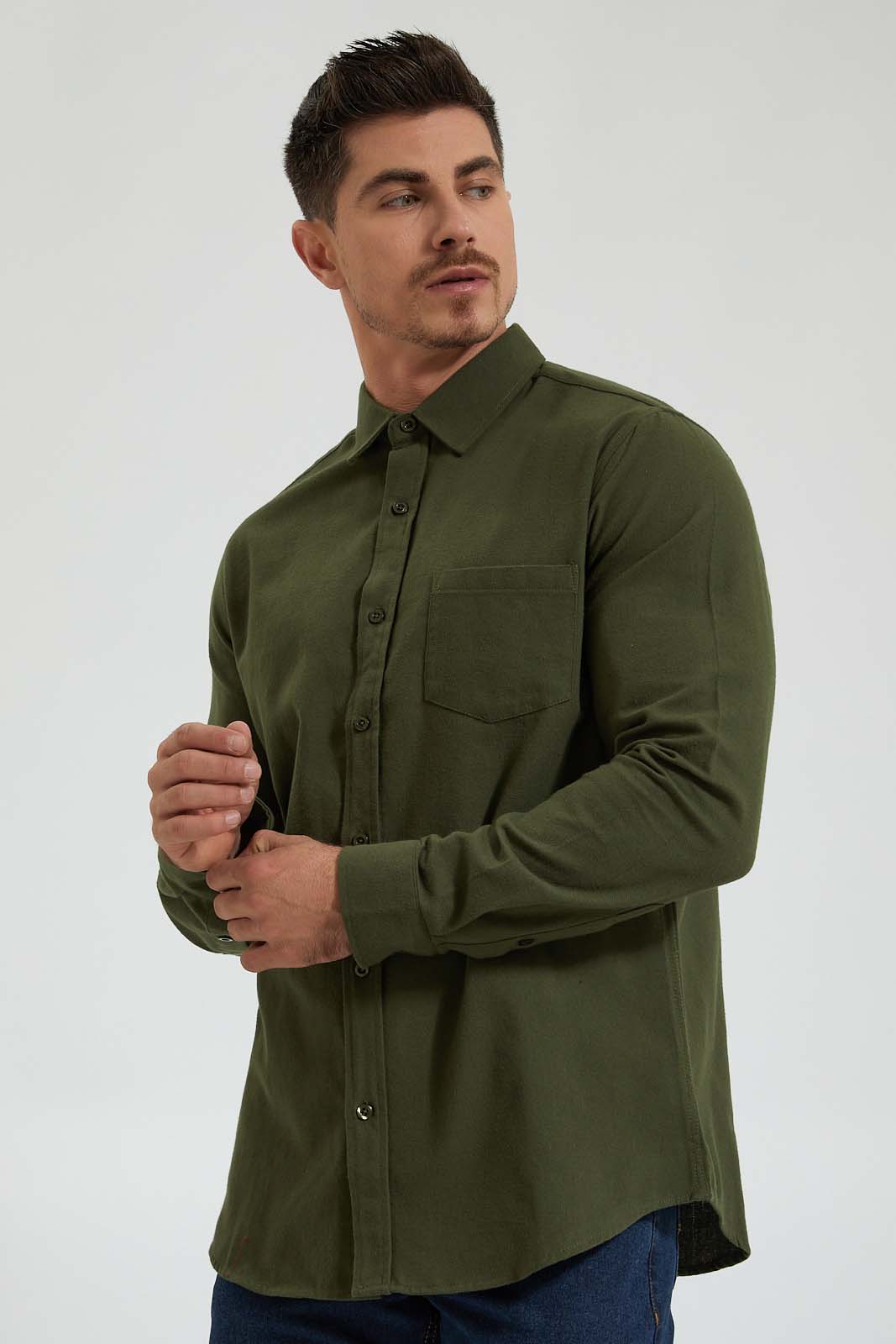 Redtag-Olive-Check-Shirt-Colour:Olive,-Filter:Men's-Clothing,-Men-Shirts,-New-In,-New-In-Men,-Non-Sale,-Section:Men,-TBL,-W21B-Men's-