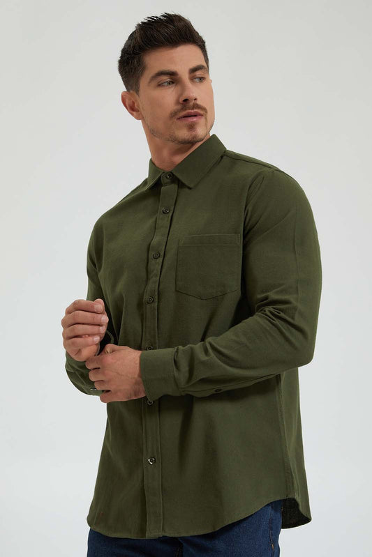 Redtag-Olive-Check-Shirt-Colour:Olive,-Filter:Men's-Clothing,-Men-Shirts,-New-In,-New-In-Men,-Non-Sale,-Section:Men,-TBL,-W21B-Men's-