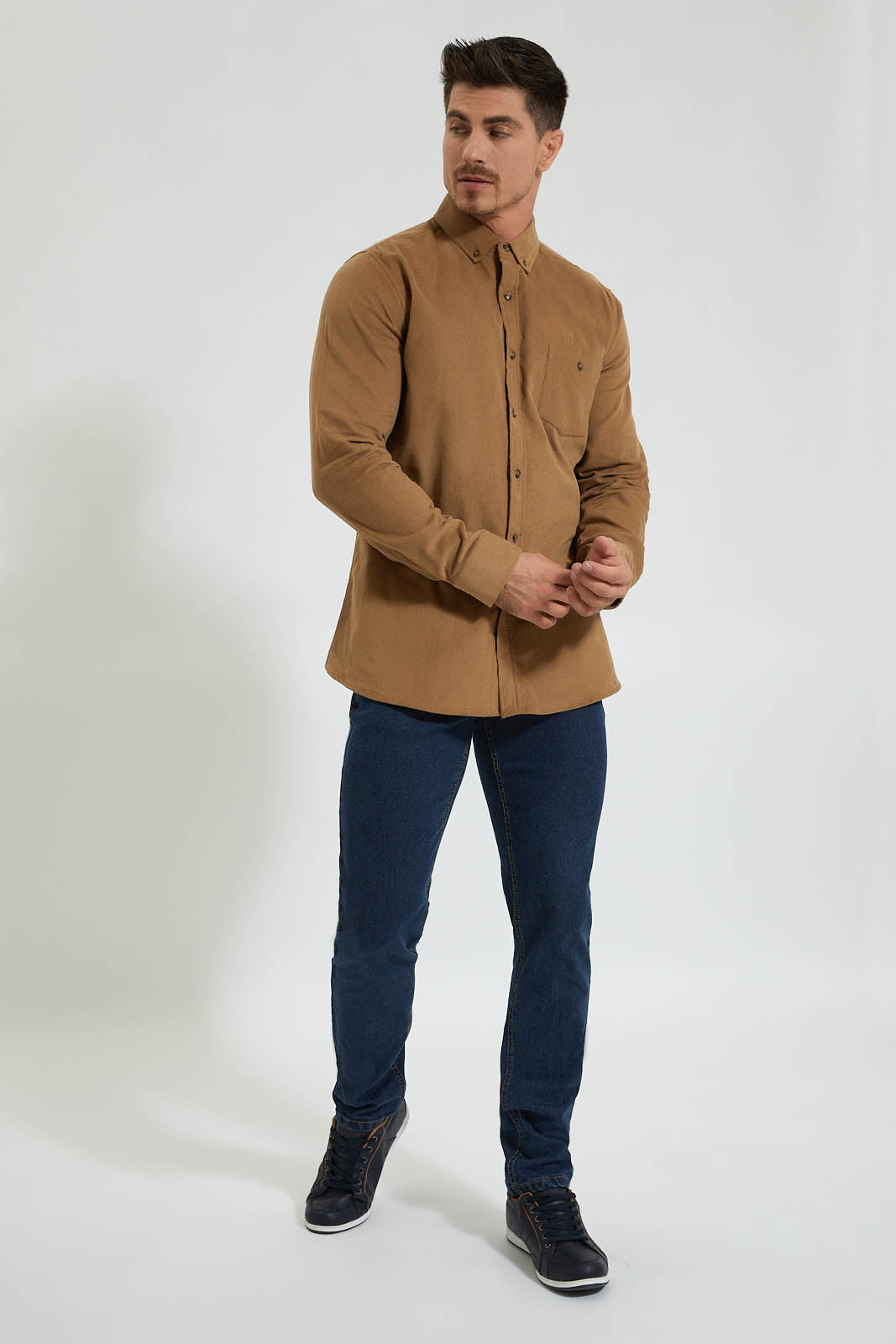 Redtag-Brown-Corduroy-Shirt-Colour:Brown,-Filter:Men's-Clothing,-Men-Shirts,-New-In,-New-In-Men,-Non-Sale,-Section:Men,-W21B-Men's-