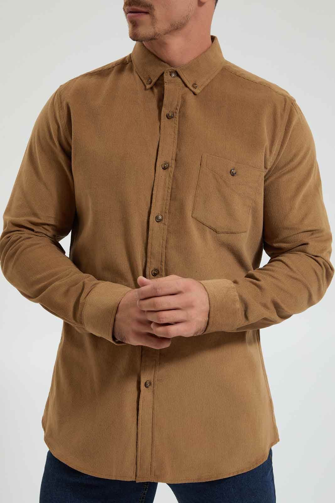 Redtag-Brown-Corduroy-Shirt-Colour:Brown,-Filter:Men's-Clothing,-Men-Shirts,-New-In,-New-In-Men,-Non-Sale,-Section:Men,-W21B-Men's-