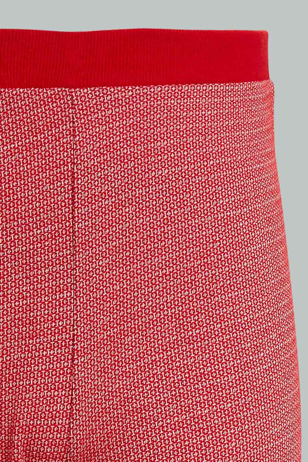 Redtag-Red-Plaid-Jacquard-Legging-With-Waistband-Leggings-Senior-Girls-9 to 14 Years