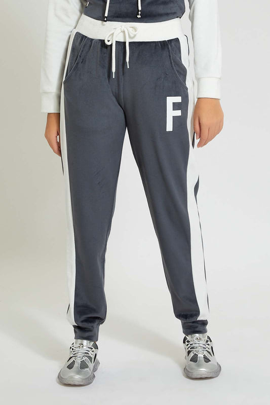 Redtag-Grey/White-Coloblocking-Velour-Jogger-Colour:Grey,-Deals:20%OFF,-Filter:Senior-Girls-(9-to-14-Yrs),-GSR-Joggers,-New-In,-New-In-GSR,-Non-Sale,-Section:Kidswear,-TBL,-W21B-Senior-Girls-9 to 14 Years