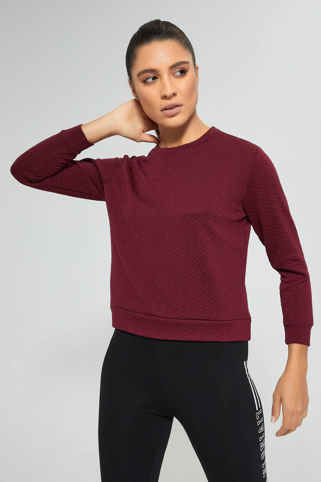 Redtag-Burgundy-Jacquard-Sweatshirt-Colour:Burgundy,-Deals:Bundle-Offer,-Filter:Women's-Clothing,-New-In,-New-In-Women,-Non-Sale,-Section:Women,-TBL,-W21B,-Women-Sweatshirts-Women's-