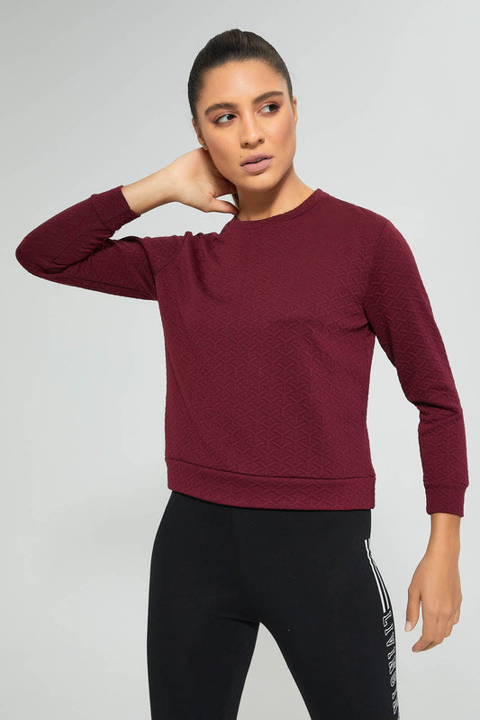 Redtag-Burgundy-Jacquard-Sweatshirt-Colour:Burgundy,-Deals:Bundle-Offer,-Filter:Women's-Clothing,-New-In,-New-In-Women,-Non-Sale,-Section:Women,-TBL,-W21B,-Women-Sweatshirts-Women's-