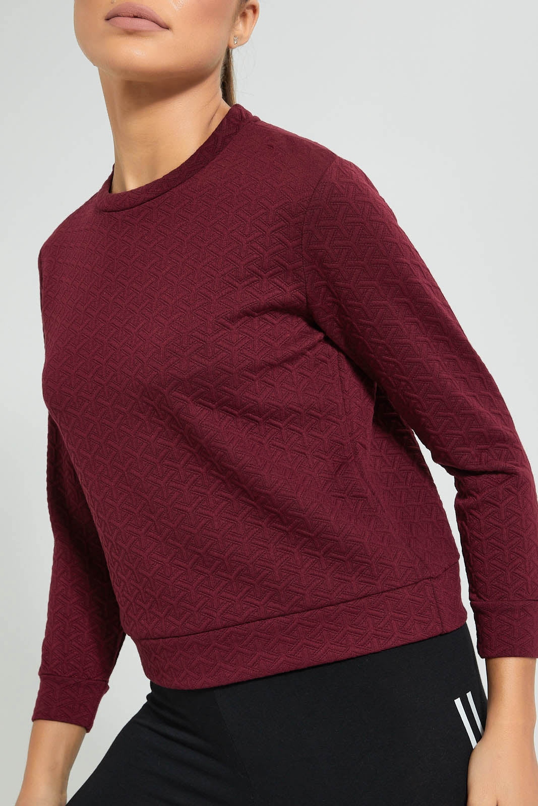 Redtag-Burgundy-Jacquard-Sweatshirt-Colour:Burgundy,-Deals:Bundle-Offer,-Filter:Women's-Clothing,-New-In,-New-In-Women,-Non-Sale,-Section:Women,-TBL,-W21B,-Women-Sweatshirts-Women's-