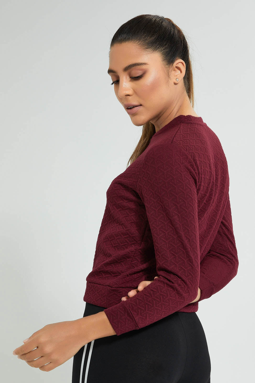 Redtag-Burgundy-Jacquard-Sweatshirt-Colour:Burgundy,-Deals:Bundle-Offer,-Filter:Women's-Clothing,-New-In,-New-In-Women,-Non-Sale,-Section:Women,-TBL,-W21B,-Women-Sweatshirts-Women's-