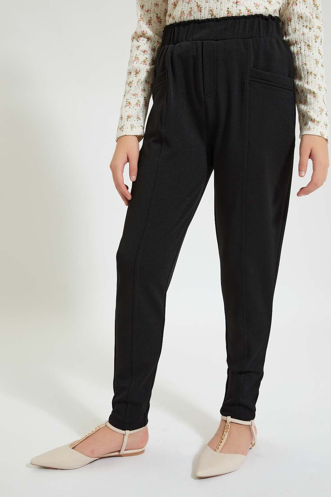 Redtag-Black-Textured-Knitted-Jogger-Colour:Black,-Filter:Senior-Girls-(9-to-14-Yrs),-GSR-Trousers,-New-In,-New-In-GSR,-Non-Sale,-Section:Kidswear,-TBL,-W21B-Senior-Girls-9 to 14 Years