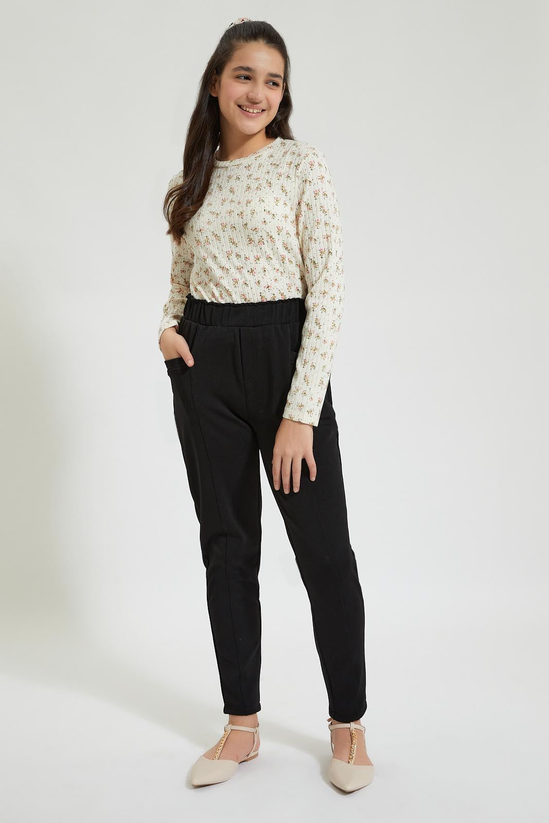Redtag-Black-Textured-Knitted-Jogger-Colour:Black,-Filter:Senior-Girls-(9-to-14-Yrs),-GSR-Trousers,-New-In,-New-In-GSR,-Non-Sale,-Section:Kidswear,-TBL,-W21B-Senior-Girls-9 to 14 Years