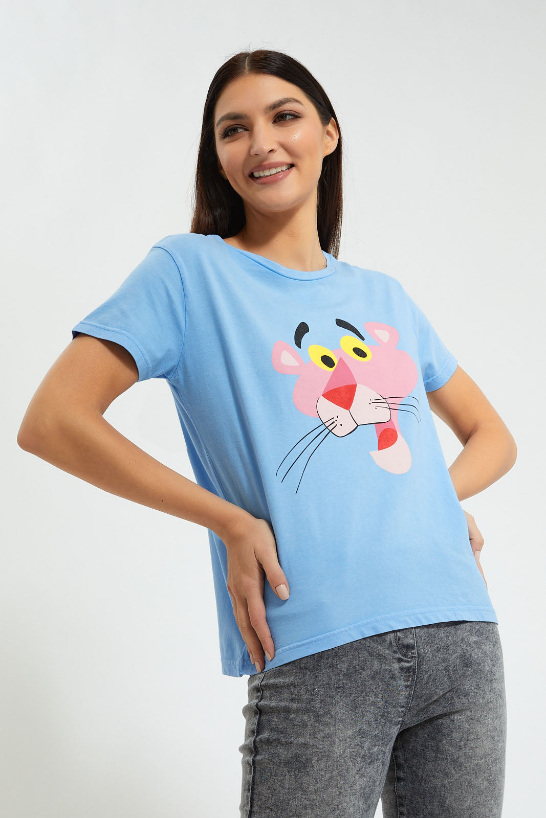 Blue Pink Panther Printed T-Shirt