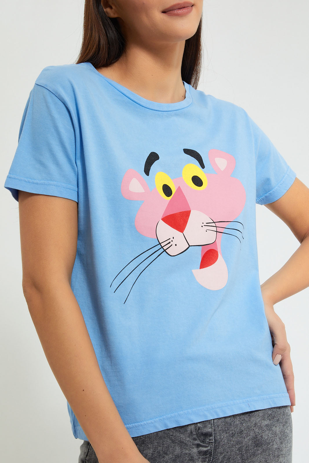 Blue Pink Panther Printed T-Shirt