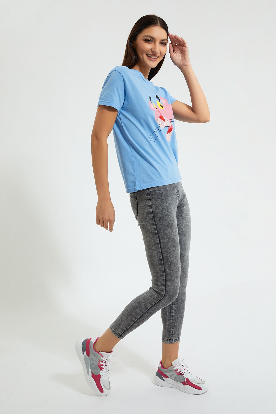 Blue Pink Panther Printed T-Shirt