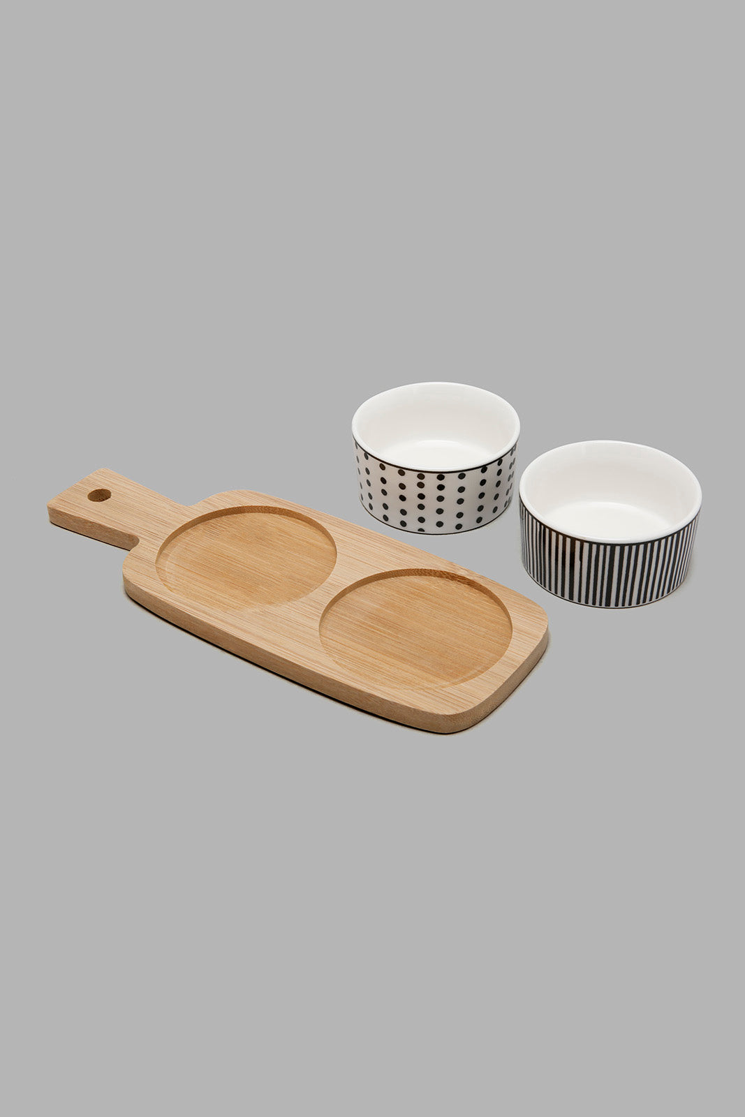 Redtag-White-Round-Serving-Bowl-With-Bamboo-Tray-(3-Piece)-Serving-Bowls-Home-Dining-