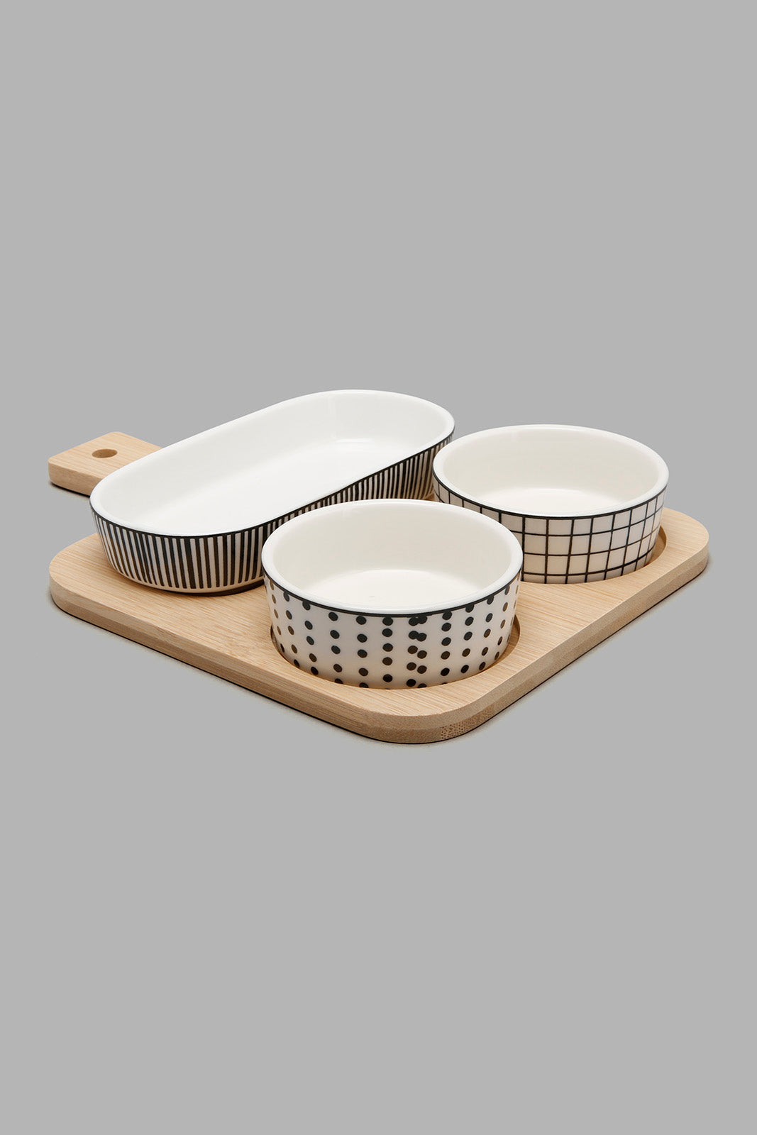 Redtag-Assorted-Round-Serving-Bowl-With-Bamboo-Tray-(4-Piece)-Serving-Bowls-Home-Dining-