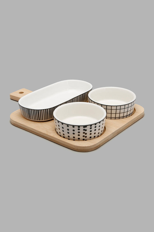 Redtag-Assorted-Round-Serving-Bowl-With-Bamboo-Tray-(4-Piece)-Serving-Bowls-Home-Dining-