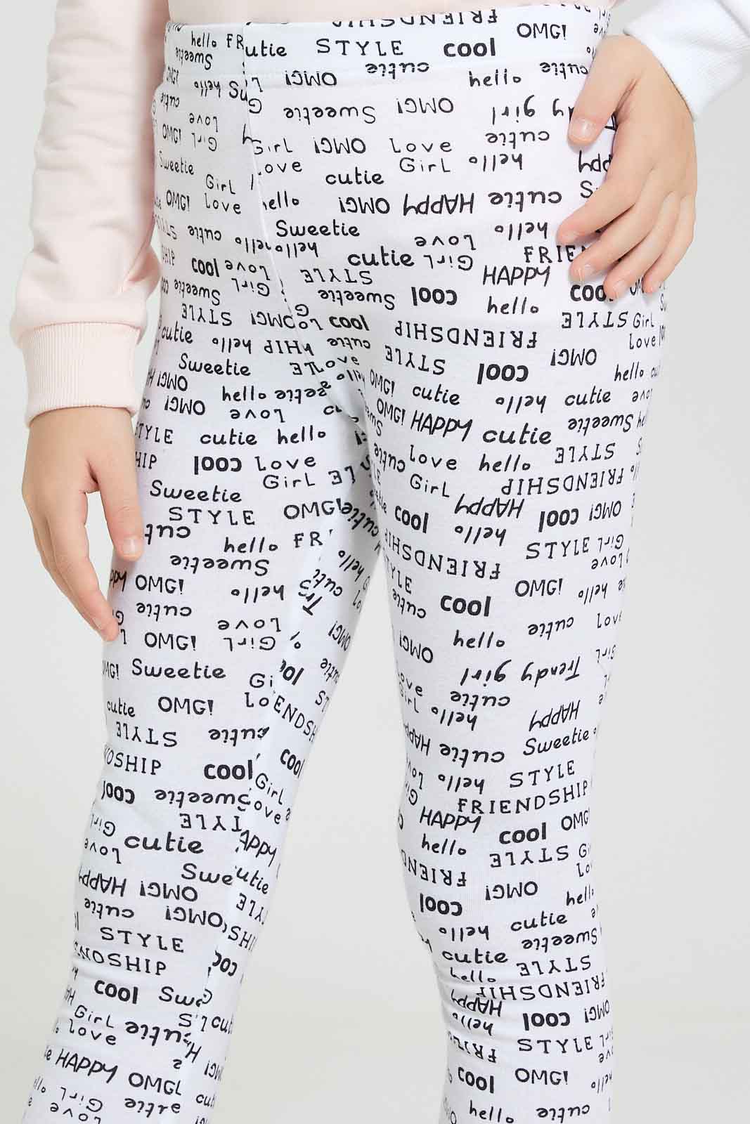 Redtag-White-Printed-Legging-Leggings-Girls-2 to 8 Years