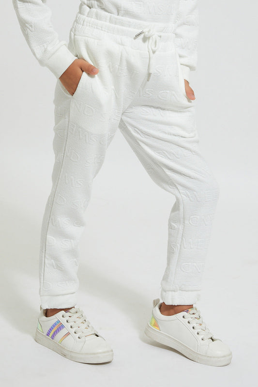 Girls White Jacquard Jogger