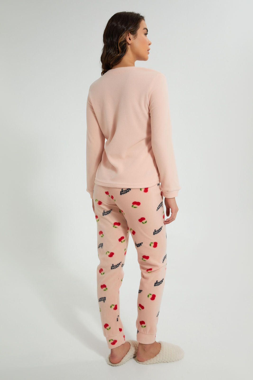 Redtag-Peach-Printed-Fleece-Pyjama-Set-Pyjama-Sets-Women's-