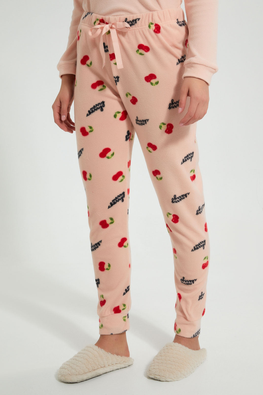 Redtag-Peach-Printed-Fleece-Pyjama-Set-Pyjama-Sets-Women's-
