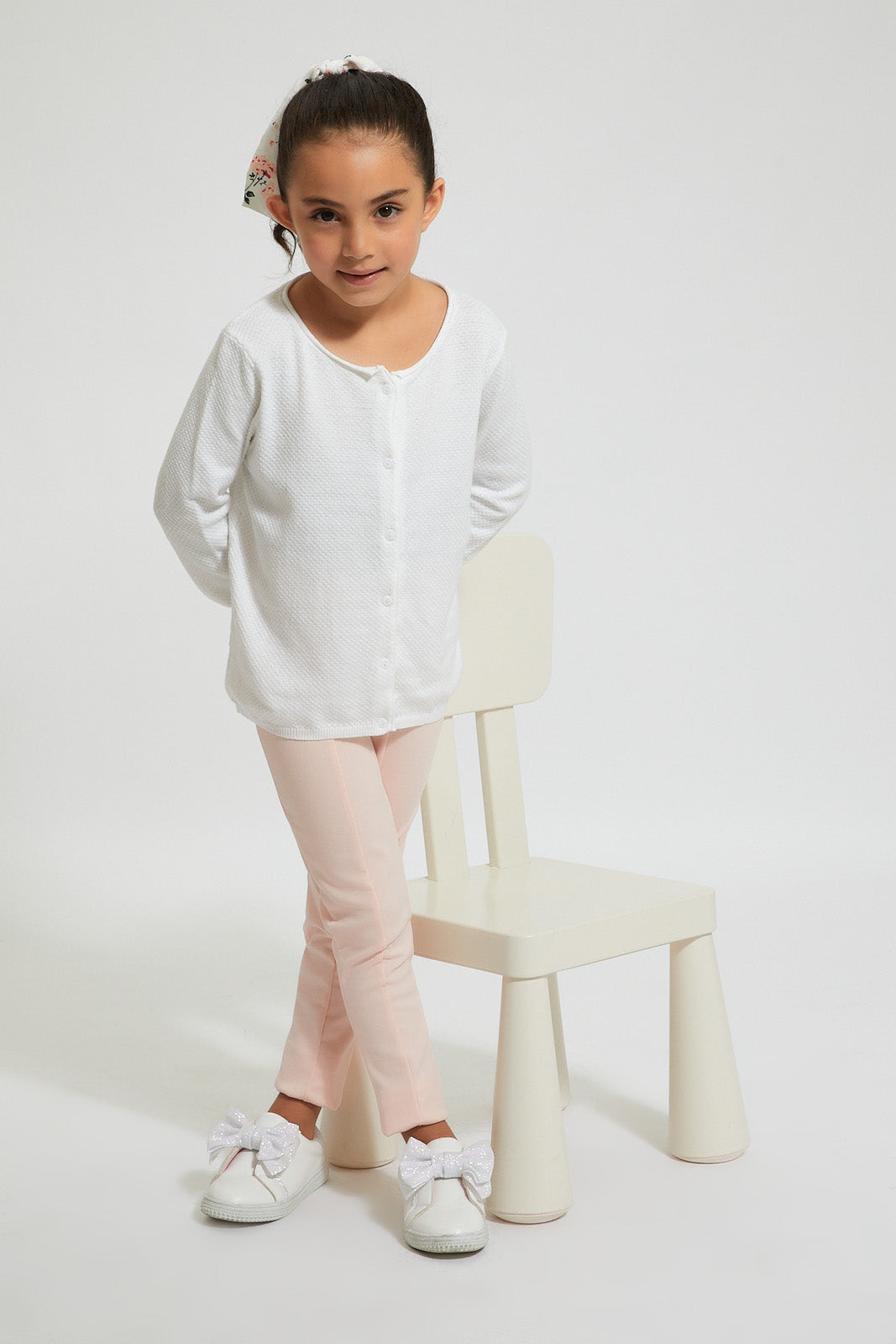 Girls White Ribbed Cardigan