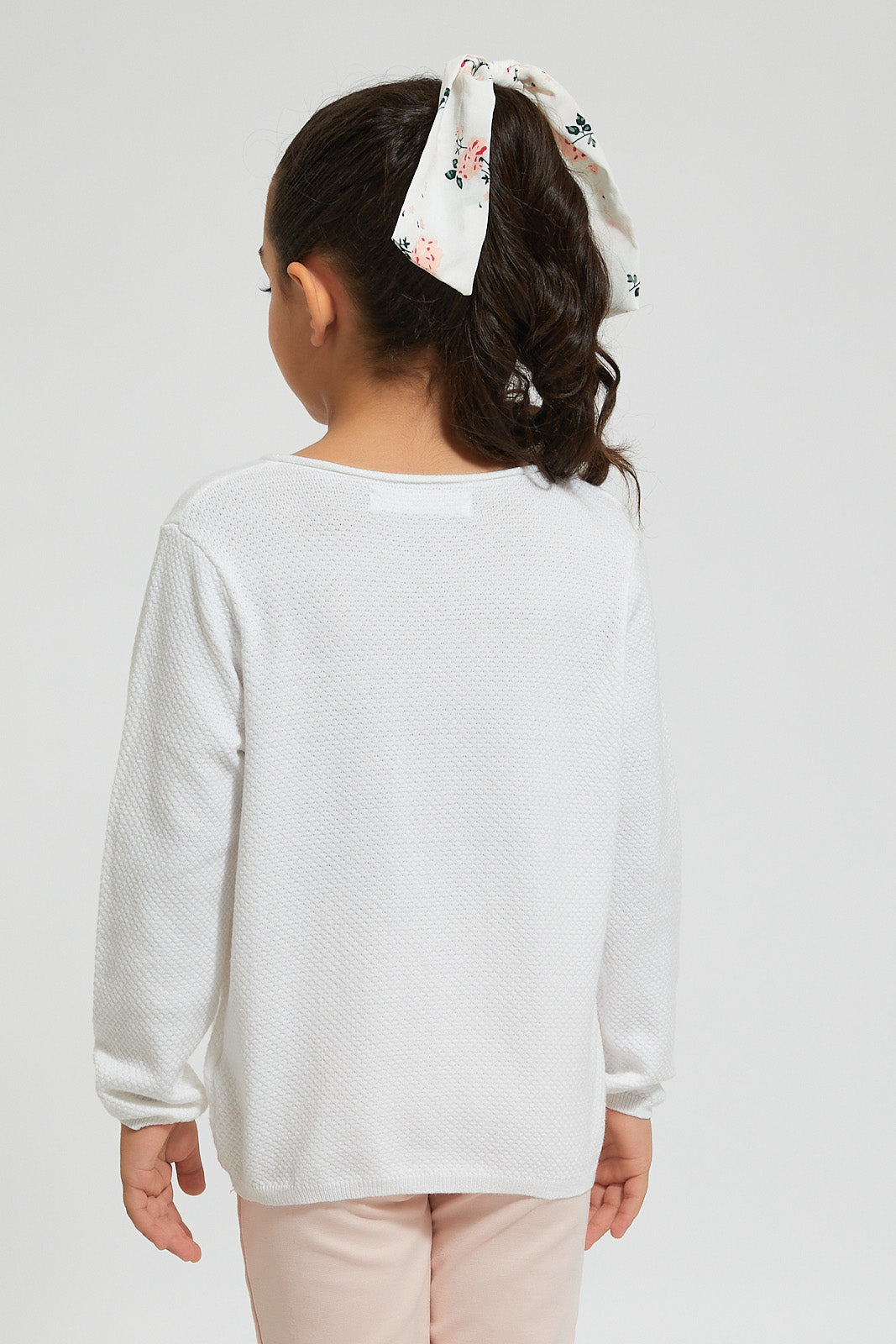 Girls White Ribbed Cardigan