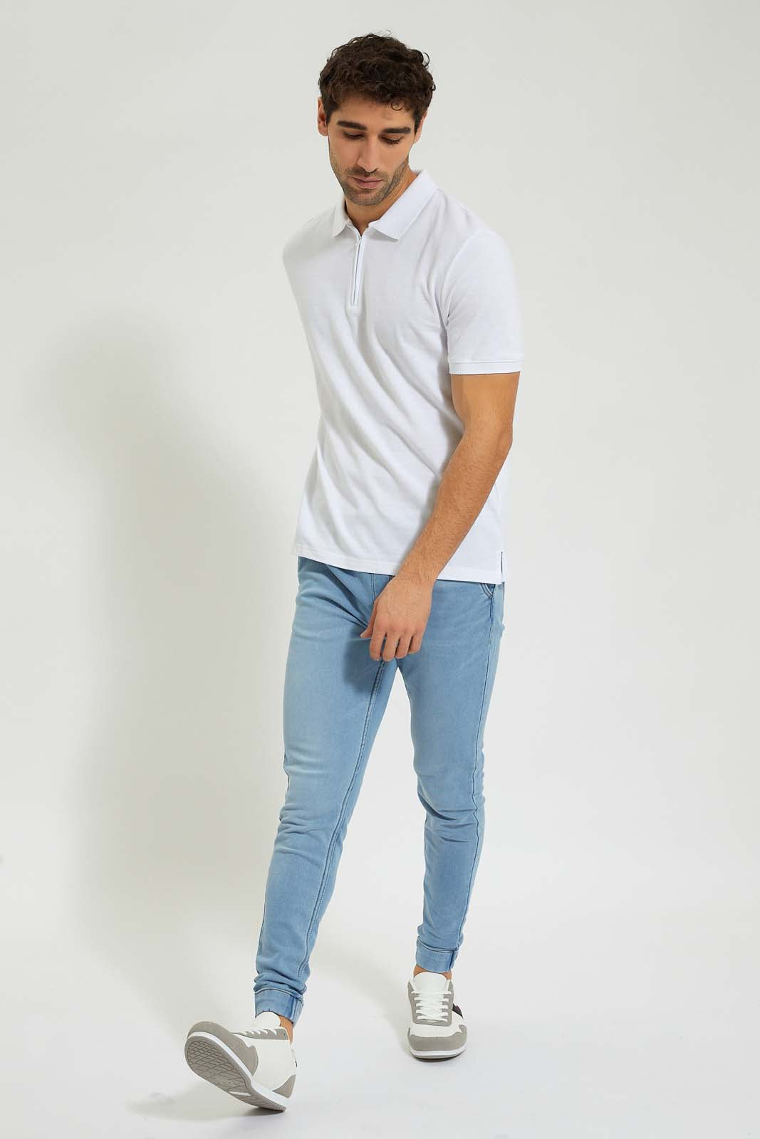 Redtag-White-Zip-Placket-Polo-Shirt-Polo-Shirts-Men's-