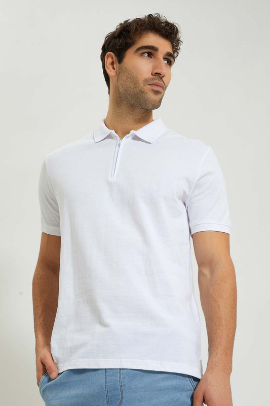 Redtag-White-Zip-Placket-Polo-Shirt-Polo-Shirts-Men's-