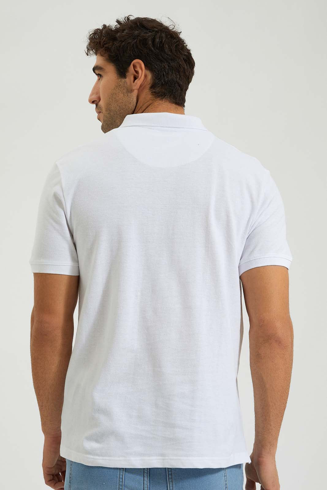 Redtag-White-Zip-Placket-Polo-Shirt-Polo-Shirts-Men's-