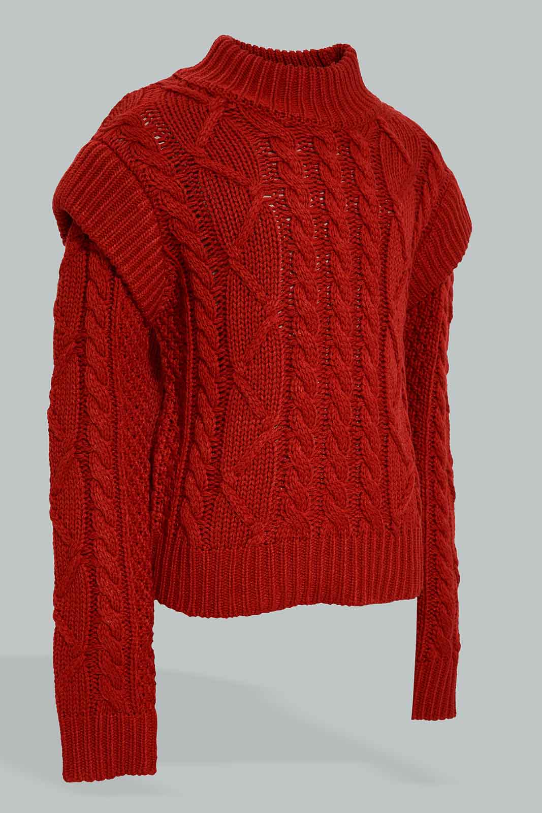 Redtag-Red-Highneck-Cable-Pullover-Colour:Red,-EHW,-Filter:Senior-Girls-(9-to-14-Yrs),-GSR-Pullovers,-New-In,-New-In-GSR,-Non-Sale,-Section:Kidswear,-W21B-Senior-Girls-9 to 14 Years