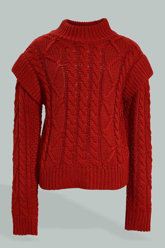 Redtag-Red-Highneck-Cable-Pullover-Colour:Red,-EHW,-Filter:Senior-Girls-(9-to-14-Yrs),-GSR-Pullovers,-New-In,-New-In-GSR,-Non-Sale,-Section:Kidswear,-W21B-Senior-Girls-9 to 14 Years