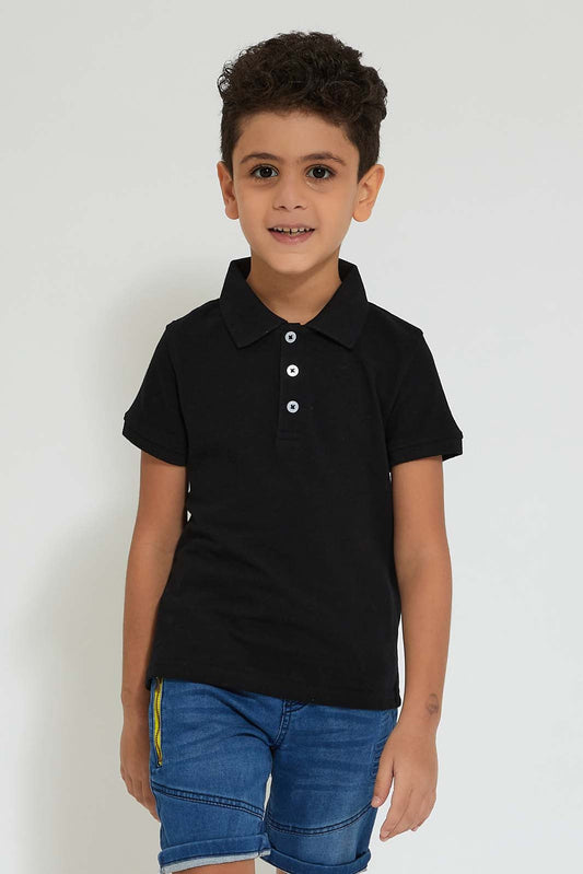 Black Short Sleeve Polo
