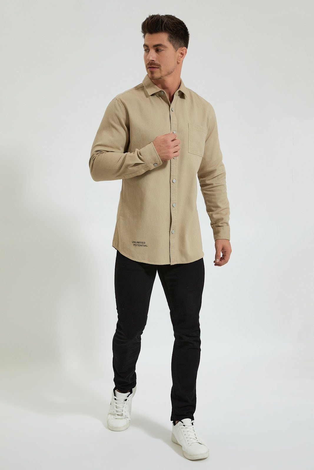 Redtag-Khaki-Back-Printed-Shirt-Colour:Brown,-Filter:Men's-Clothing,-Men-Shirts,-New-In,-New-In-Men,-Non-Sale,-Section:Men,-W21A-Men's-
