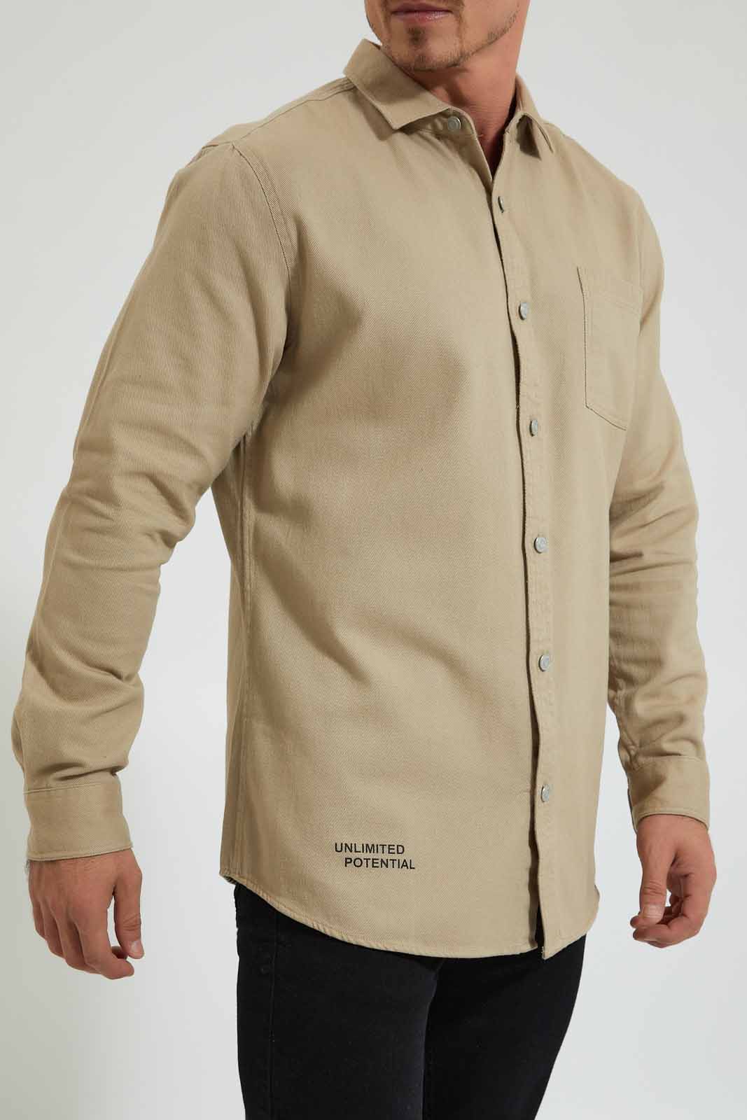 Redtag-Khaki-Back-Printed-Shirt-Colour:Brown,-Filter:Men's-Clothing,-Men-Shirts,-New-In,-New-In-Men,-Non-Sale,-Section:Men,-W21A-Men's-