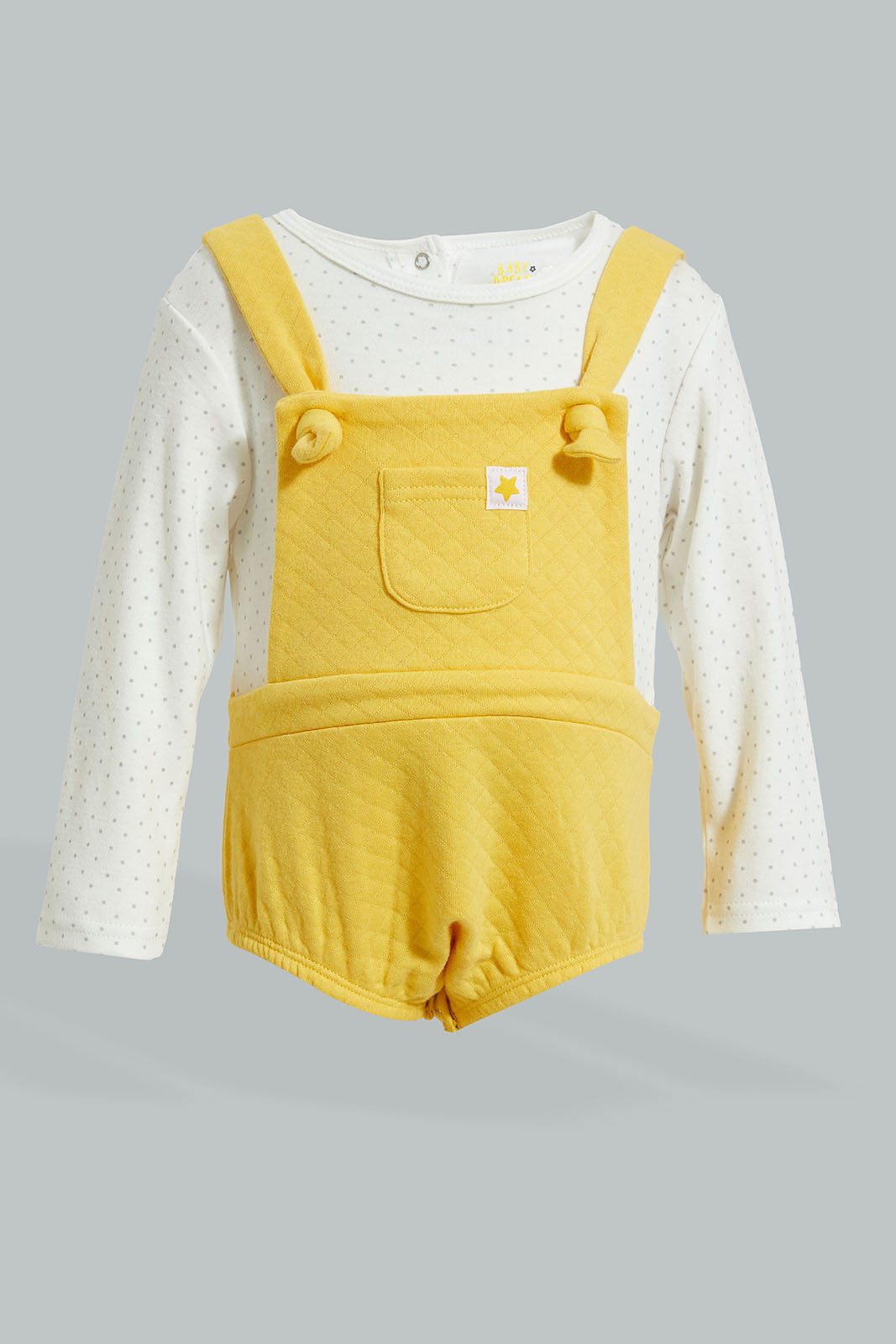 Yellow/White Velour Top Unisex Dungaree Romper