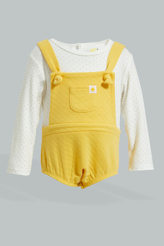 Yellow/White Velour Top Unisex Dungaree Romper
