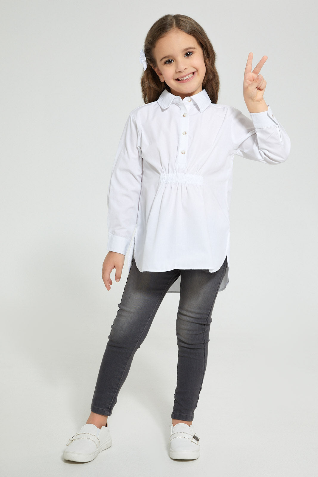 Redtag-White-Half-Placket-Tunic-Blouse-Blouses-Girls-2 to 8 Years