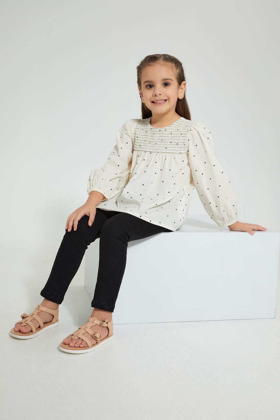 Redtag-Beige-Printed-Blouse-Blouses-Girls-2 to 8 Years
