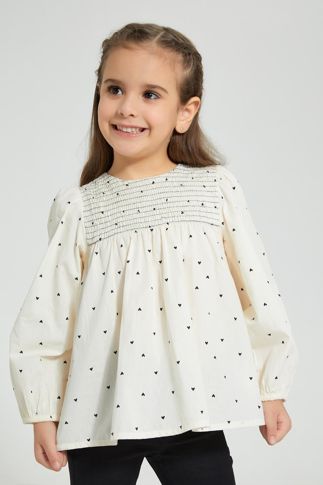 Redtag-Beige-Printed-Blouse-Blouses-Girls-2 to 8 Years