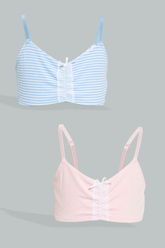 Redtag-Lt-Blue/White-Stripes-X-Lt-Pink-Bra-(2Pack)-365,-Colour:Assorted,-Filter:Senior-Girls-(9-to-14-Yrs),-GSR-Bras,-New-In,-New-In-GSR,-Non-Sale,-Section:Kidswear-Senior-Girls-9 to 14 Years
