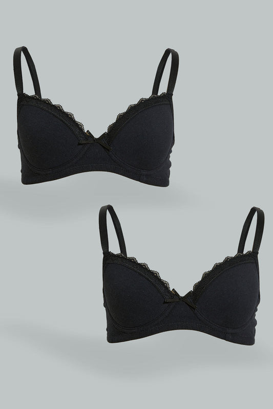 Senior Girls Black Padded Bra Set (Pack Of 2)