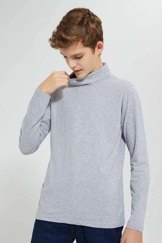 Redtag-Grey-Mel-High-Neck-T-Shirt-BSR-T-Shirts,-Colour:Grey,-Filter:Senior-Boys-(9-to-14-Yrs),-New-In,-New-In-BSR,-Non-Sale,-Section:Kidswear,-TBL,-W21B-Senior-Boys-9 to 14 Years